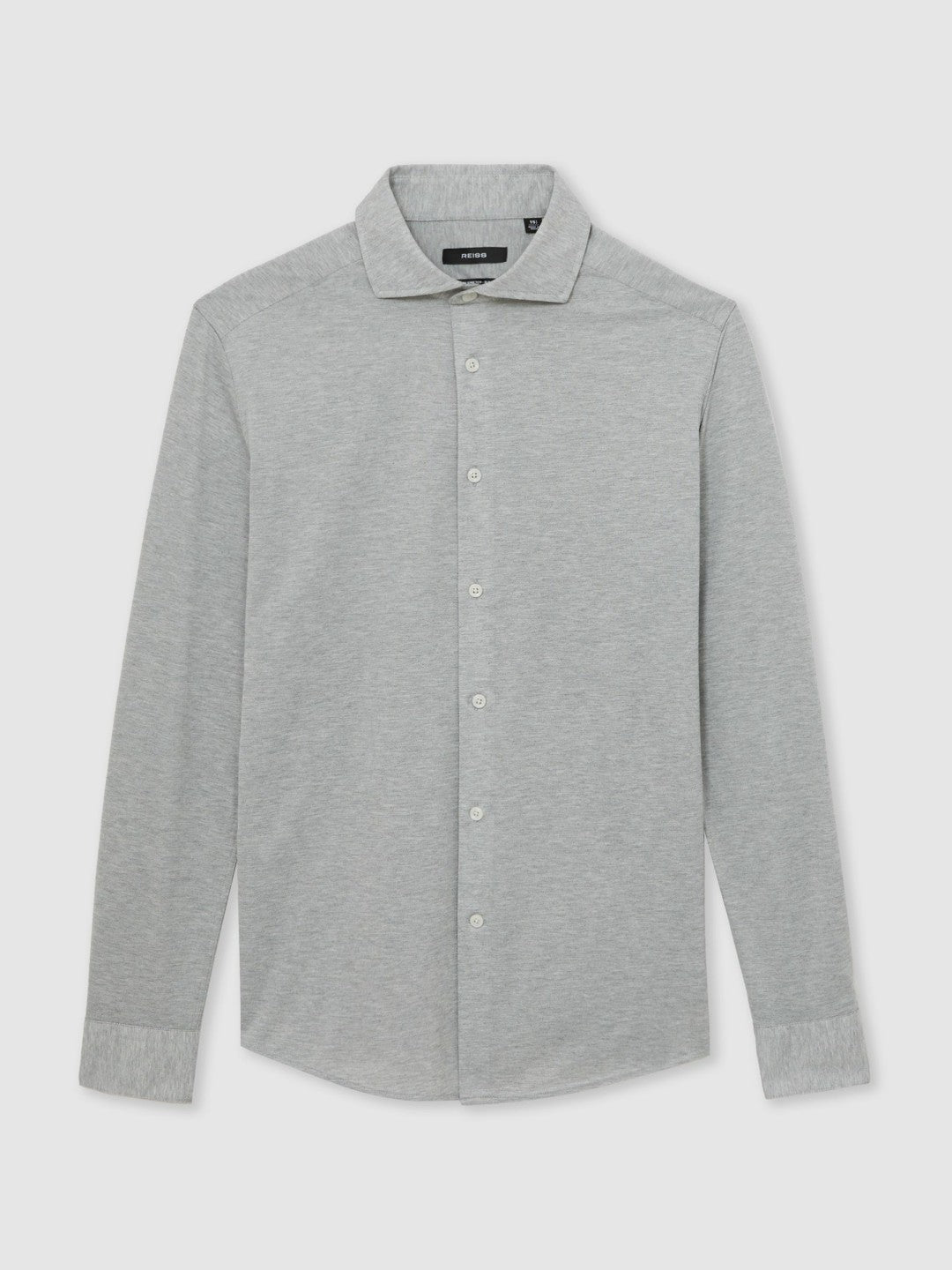 Cotton-Blend Jersey Cutaway-Collar Shirt Grey Melange | Mens