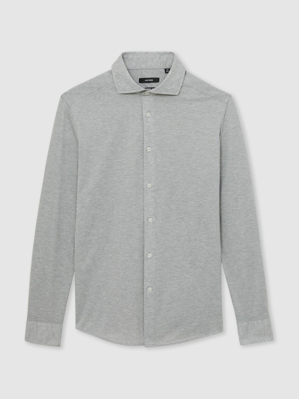 Cotton-Blend Jersey Cutaway-Collar Shirt Grey Melange | Mens