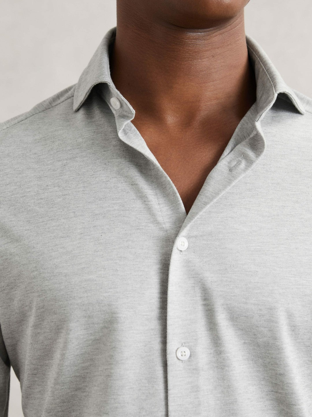 Cotton-Blend Jersey Cutaway-Collar Shirt Grey Melange | Mens