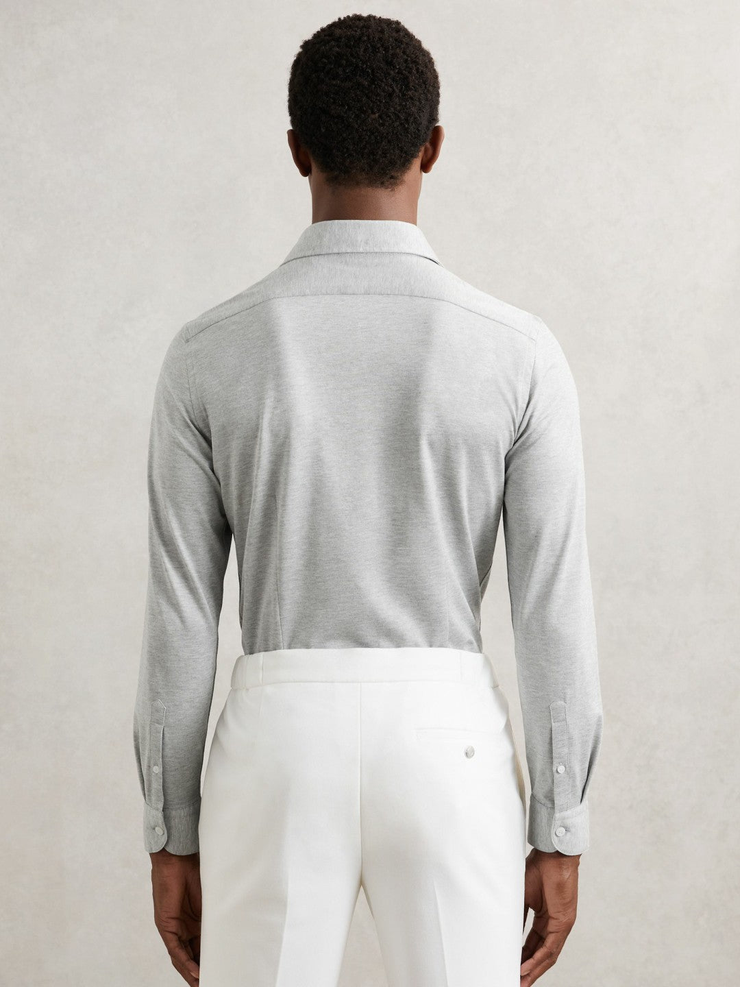 Cotton-Blend Jersey Cutaway-Collar Shirt Grey Melange | Mens