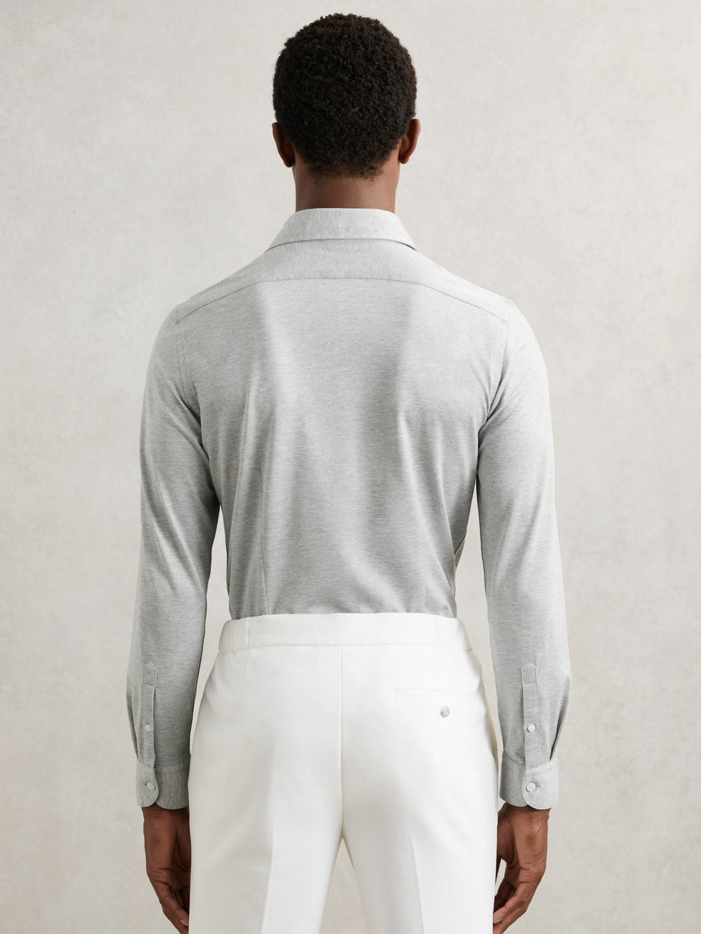 Cotton-Blend Jersey Cutaway-Collar Shirt Grey Melange | Mens