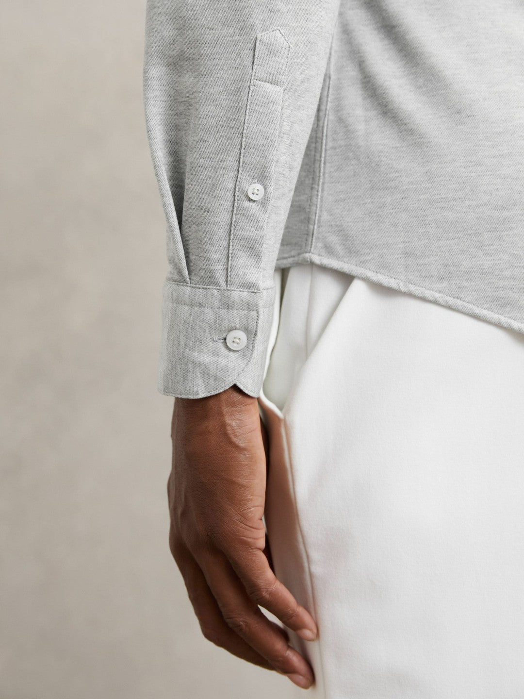 Cotton-Blend Jersey Cutaway-Collar Shirt Grey Melange | Mens