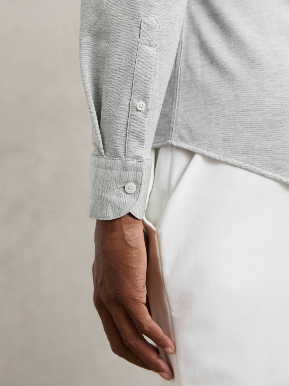 Cotton-Blend Jersey Cutaway-Collar Shirt Grey Melange | Mens