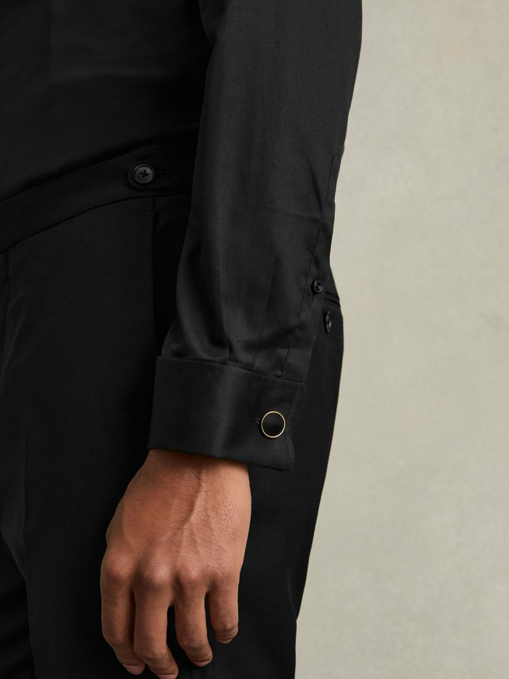 Regular Fit Slim-Fit Cotton Double-Cuff Shirt Black | Mens