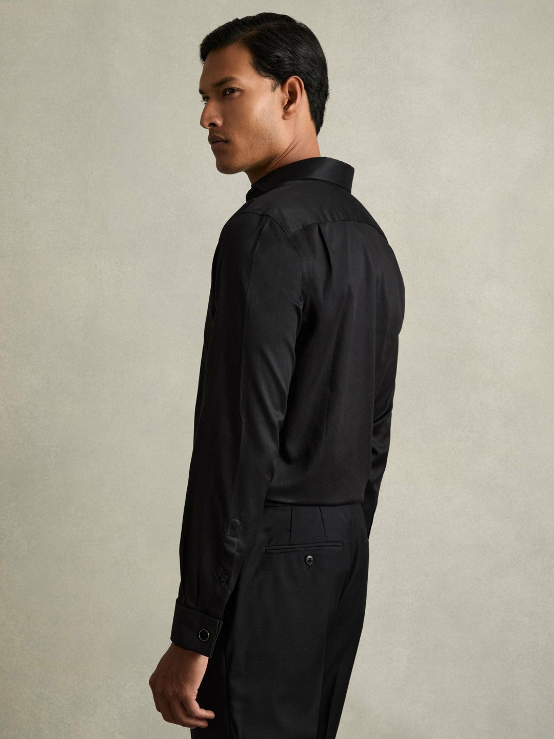 Regular Fit Slim-Fit Cotton Double-Cuff Shirt Black | Mens