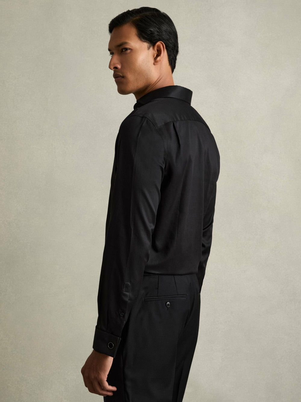 Regular Fit Slim-Fit Cotton Double-Cuff Shirt Black | Mens