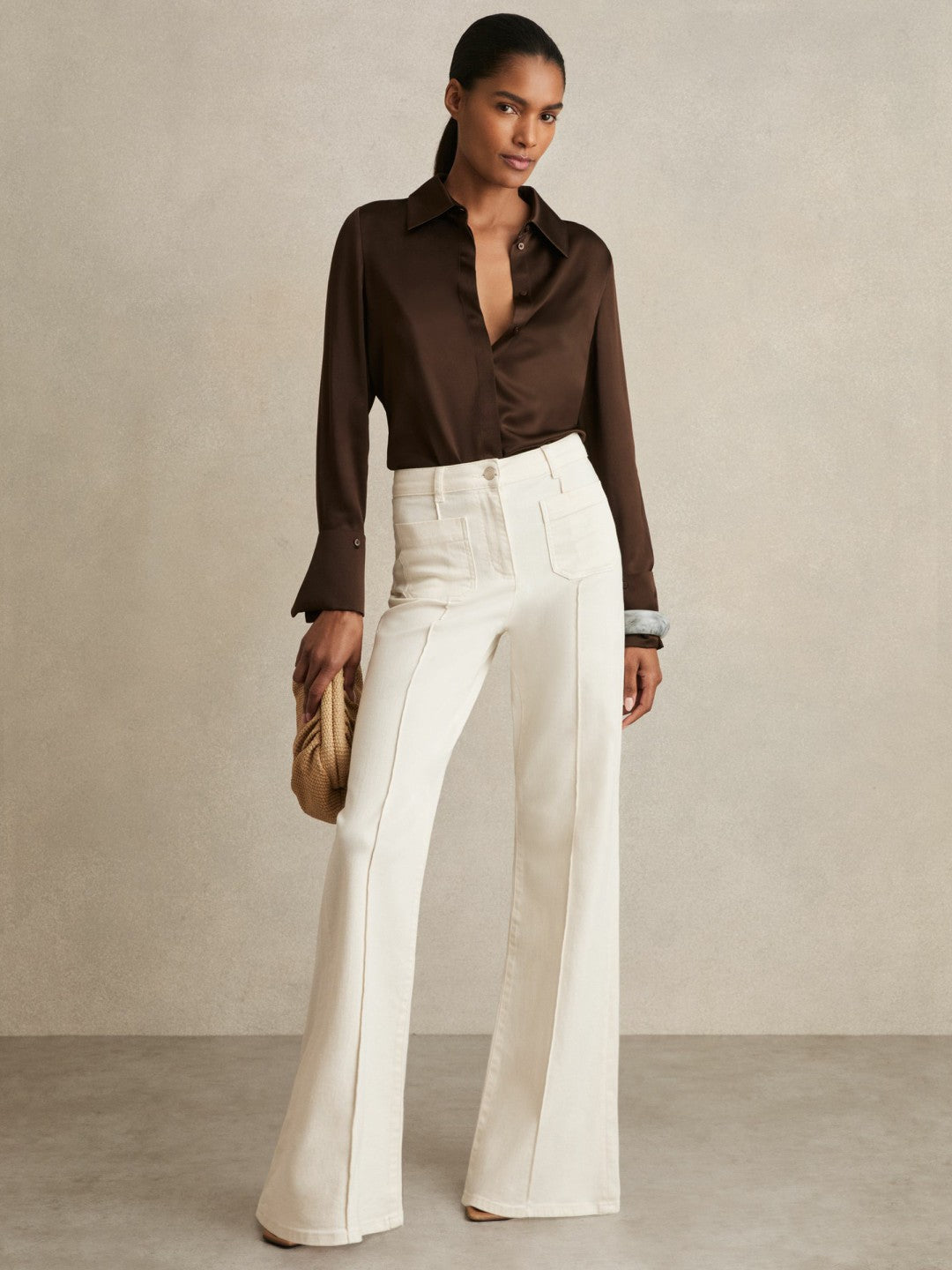 Silk Double-Cuff Button-Through Shirt Chocolate | Womens