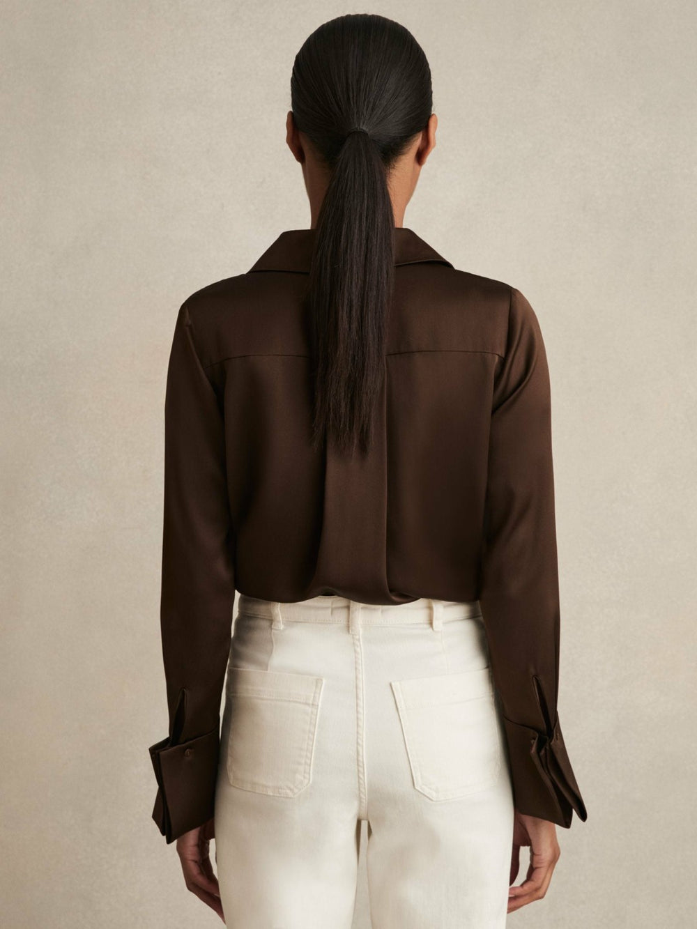 Silk Double-Cuff Button-Through Shirt Chocolate | Womens