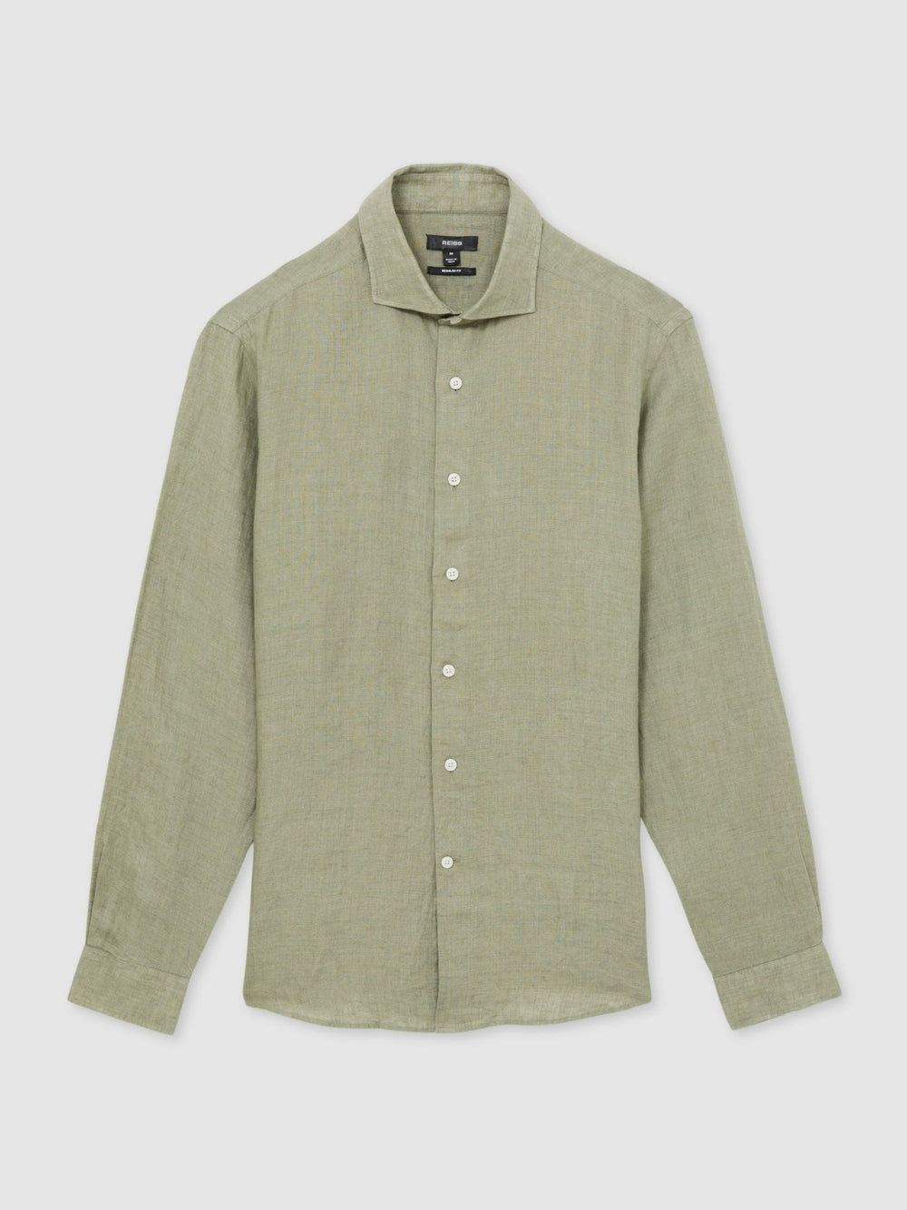 Linen Button-Through Shirt Thyme Green | Mens