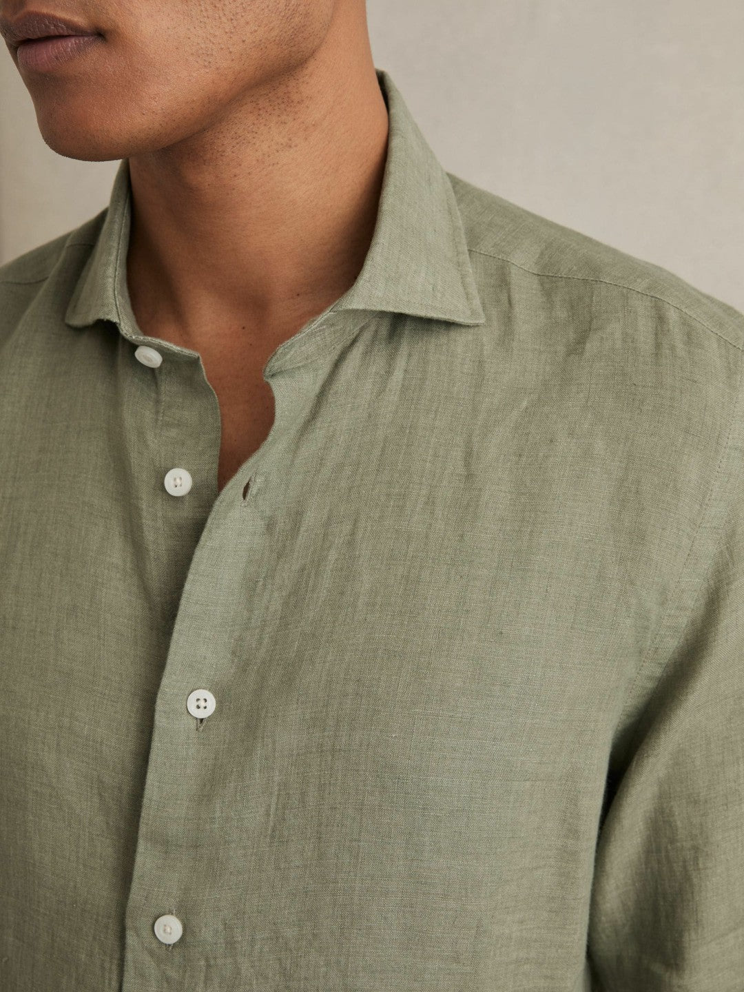 Linen Button-Through Shirt Thyme Green | Mens