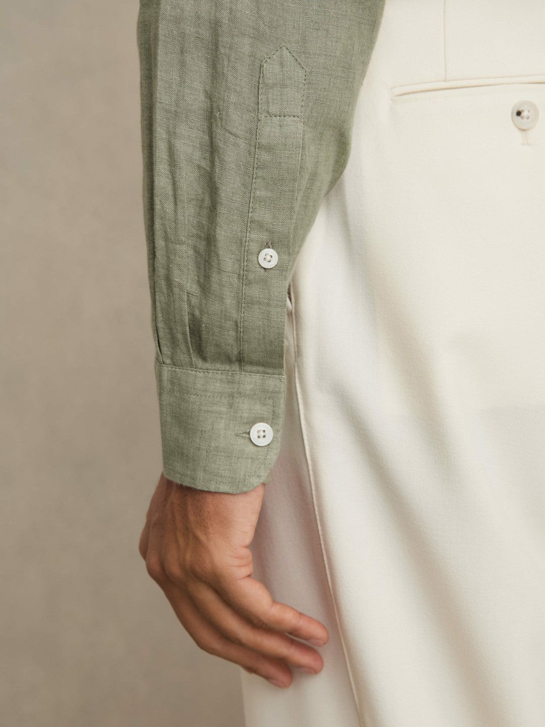Linen Button-Through Shirt Thyme Green | Mens