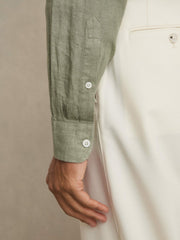Linen Button-Through Shirt Thyme Green | Mens