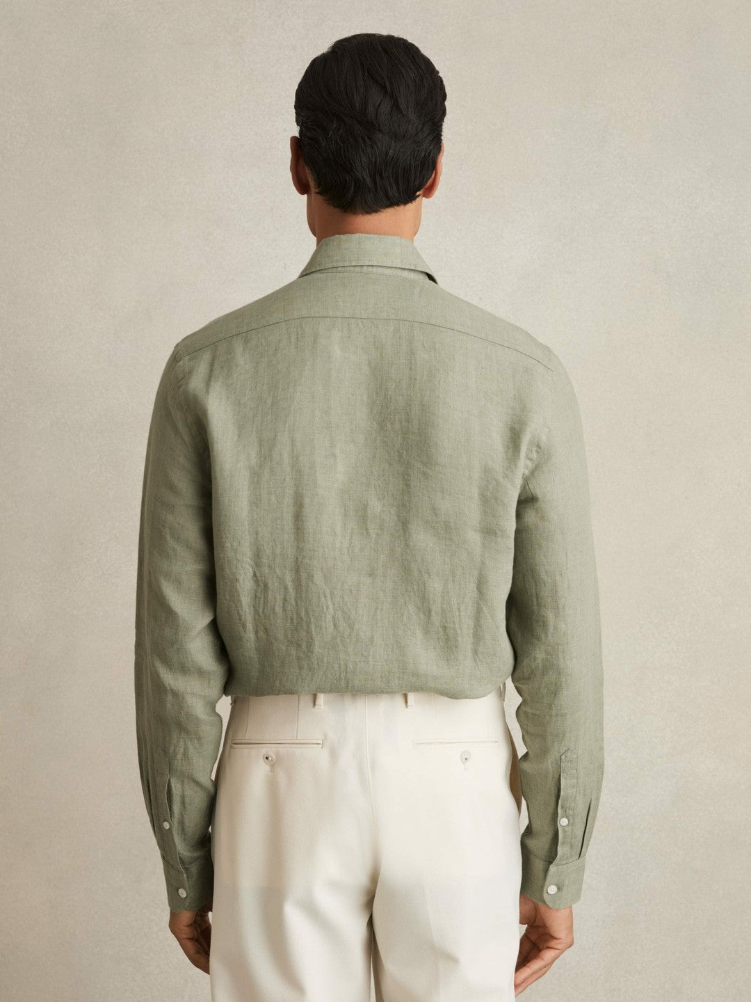 Linen Button-Through Shirt Thyme Green | Mens