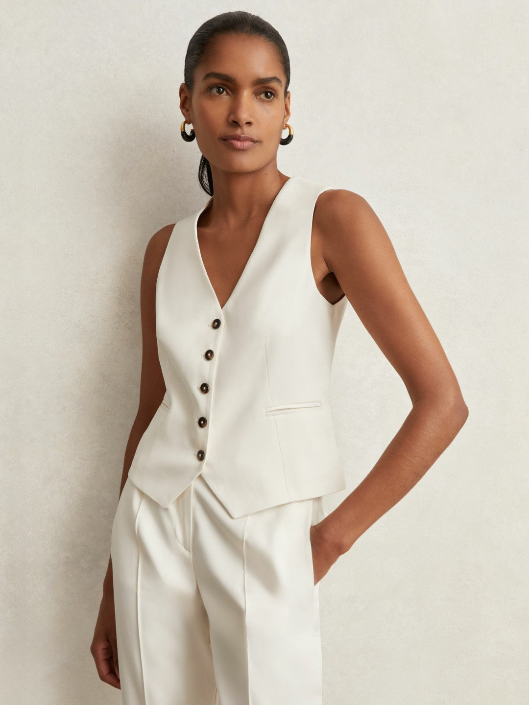 Single Breasted Tailored Waistcoat Cream | Womens