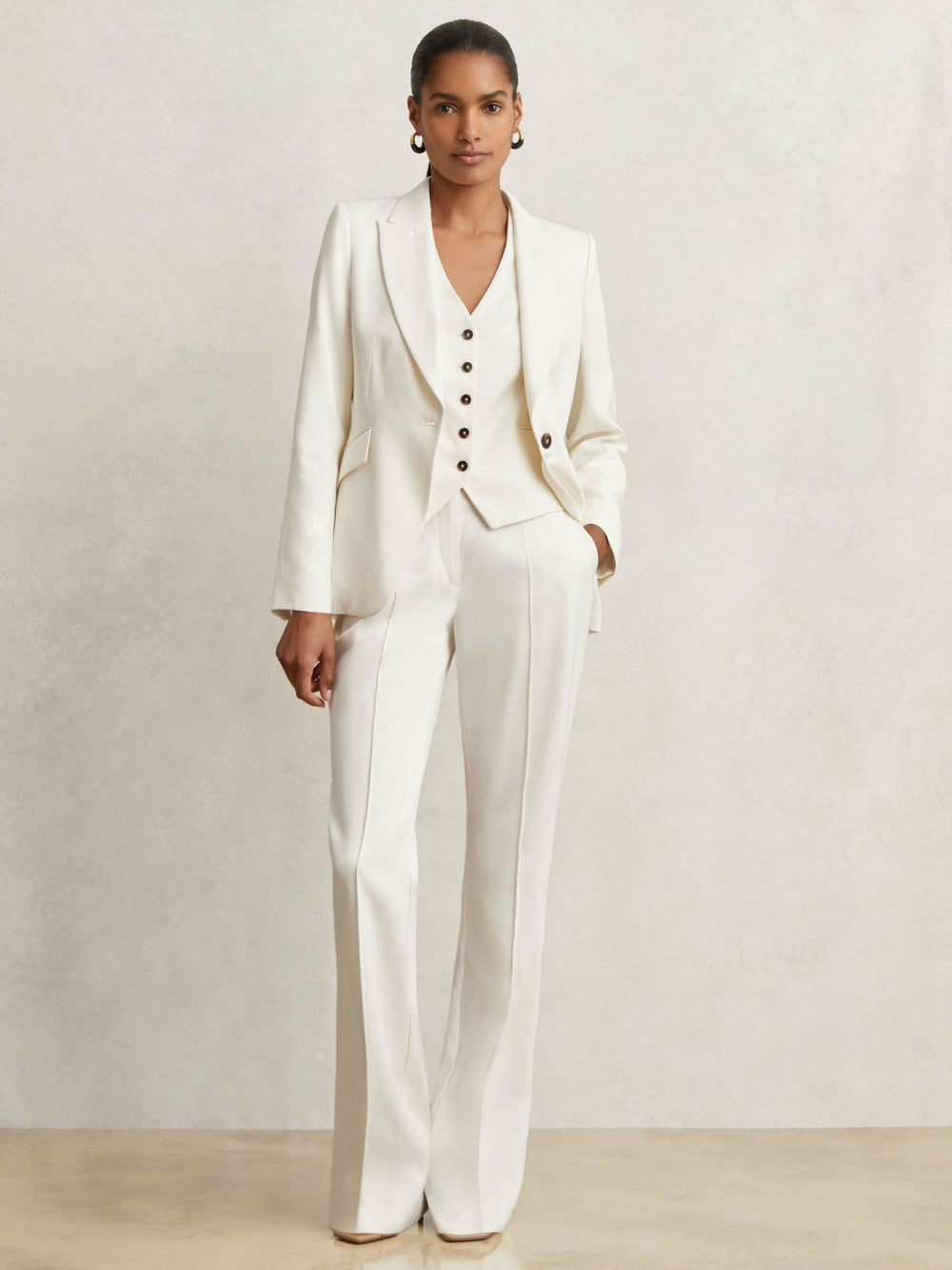 Single Breasted Tailored Waistcoat Cream | Womens