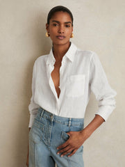 Linen Button-Through Shirt White | Womens
