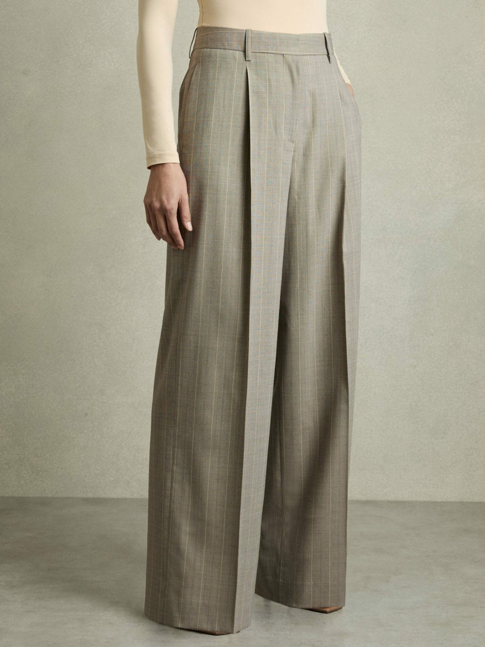 Wool-Blend Wide-Leg Pinstripe Trousers Grey | Womens