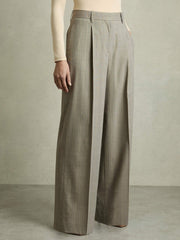 Wool-Blend Wide-Leg Pinstripe Trousers Grey | Womens