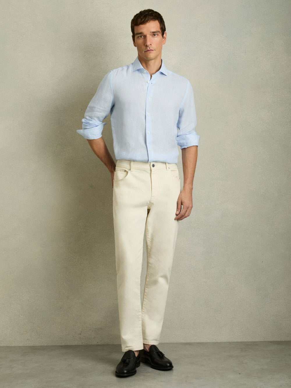 Linen Button-Through Shirt Pale Blue | Mens