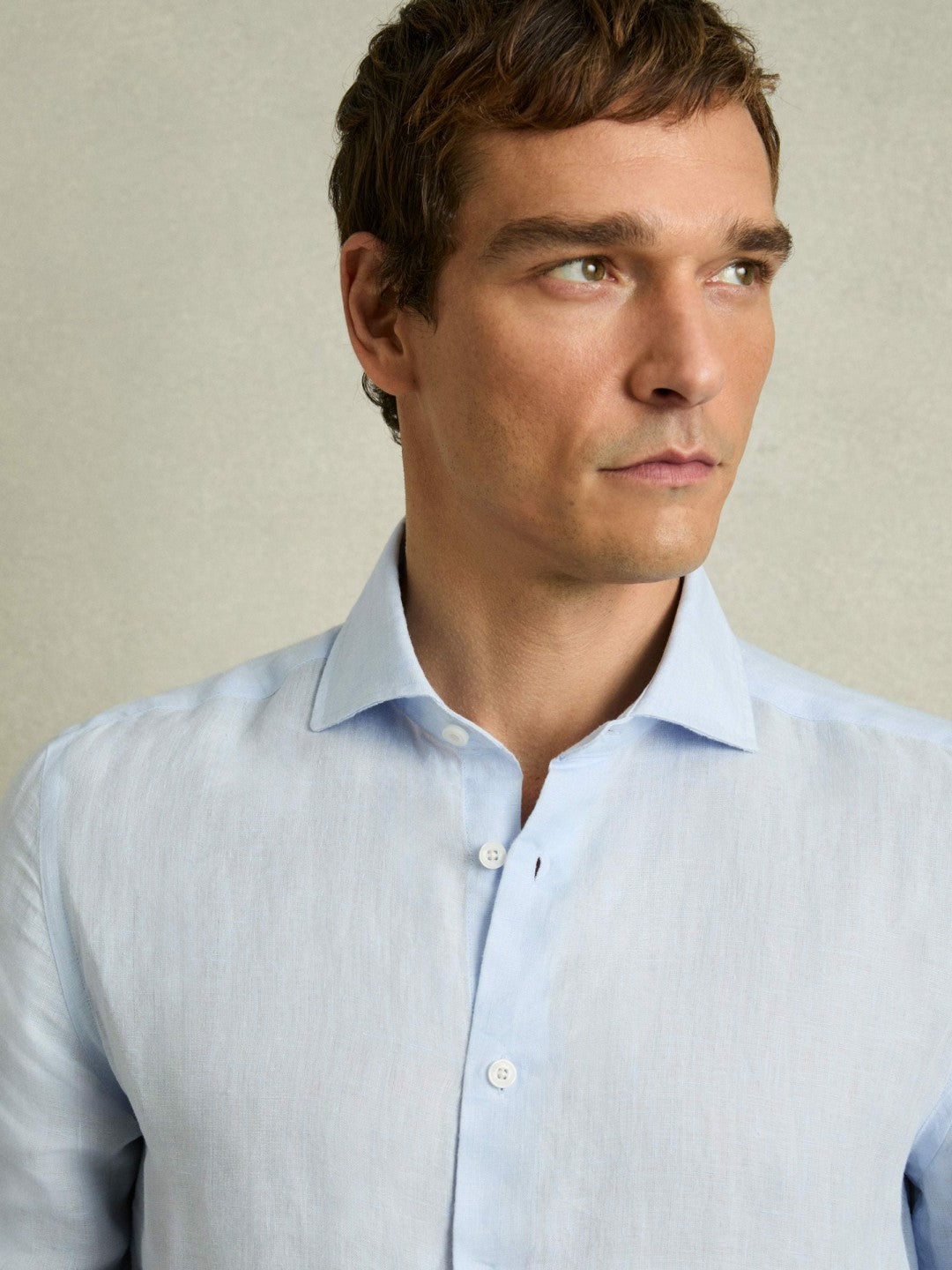 Linen Button-Through Shirt Pale Blue | Mens