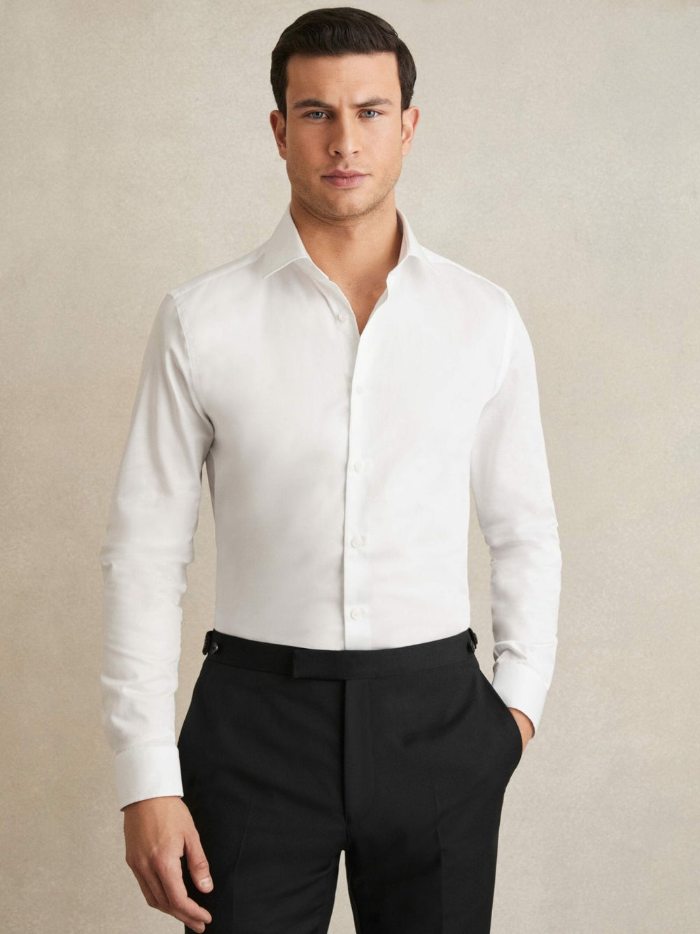 Regular Fit Cotton Sateen Shirt White | Mens