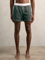 Colour-Block Piped-Trim Swim Shorts Dark Green/White | Mens