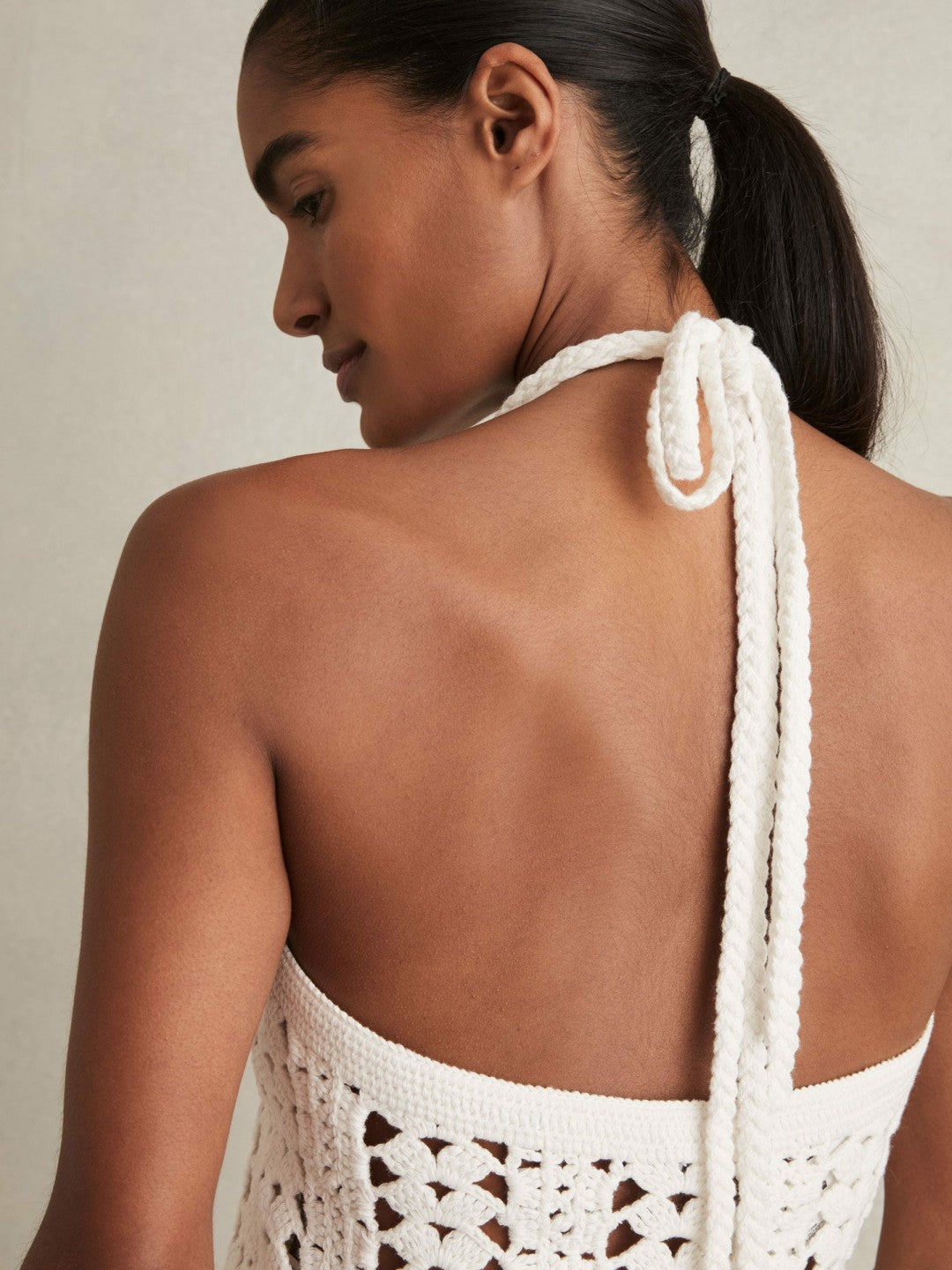 Cotton Crochet Halterneck Vest Top White | Womens