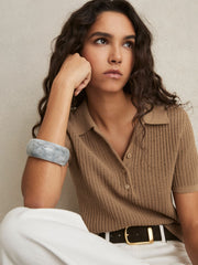 Cotton-Blend Open-Knit Polo Shirt Tan | Womens