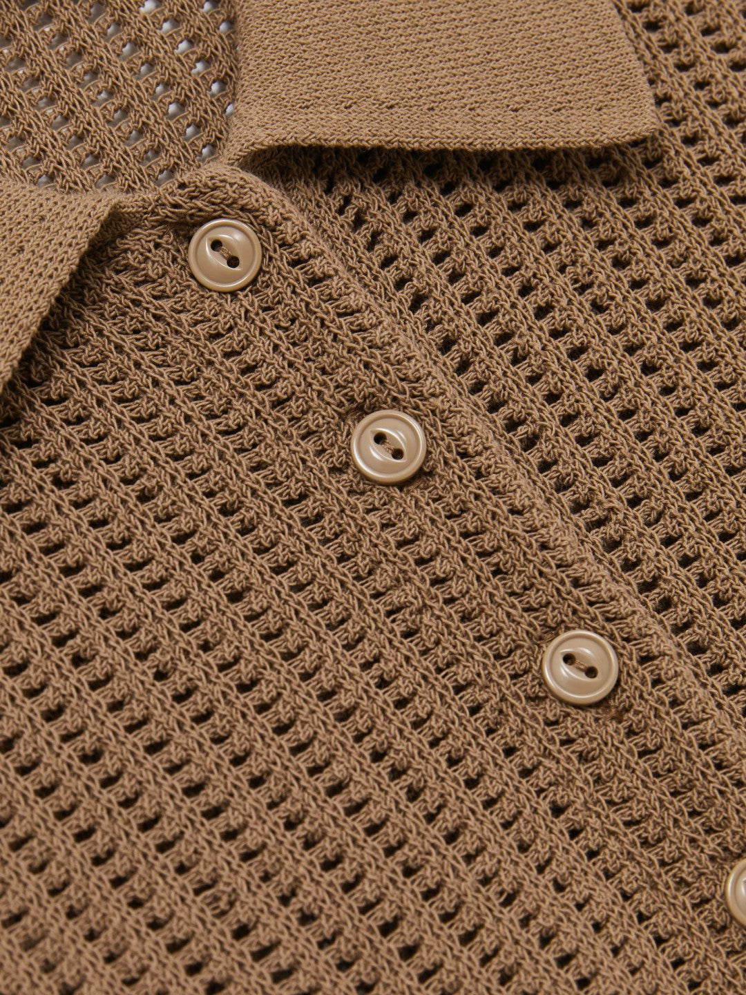 Cotton-Blend Open-Knit Polo Shirt Tan | Womens