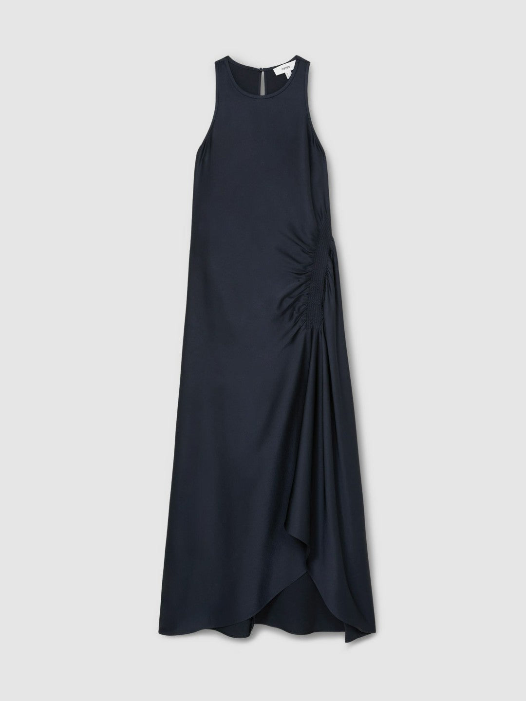 Satin Shirred Midi Dress Navy | Womens