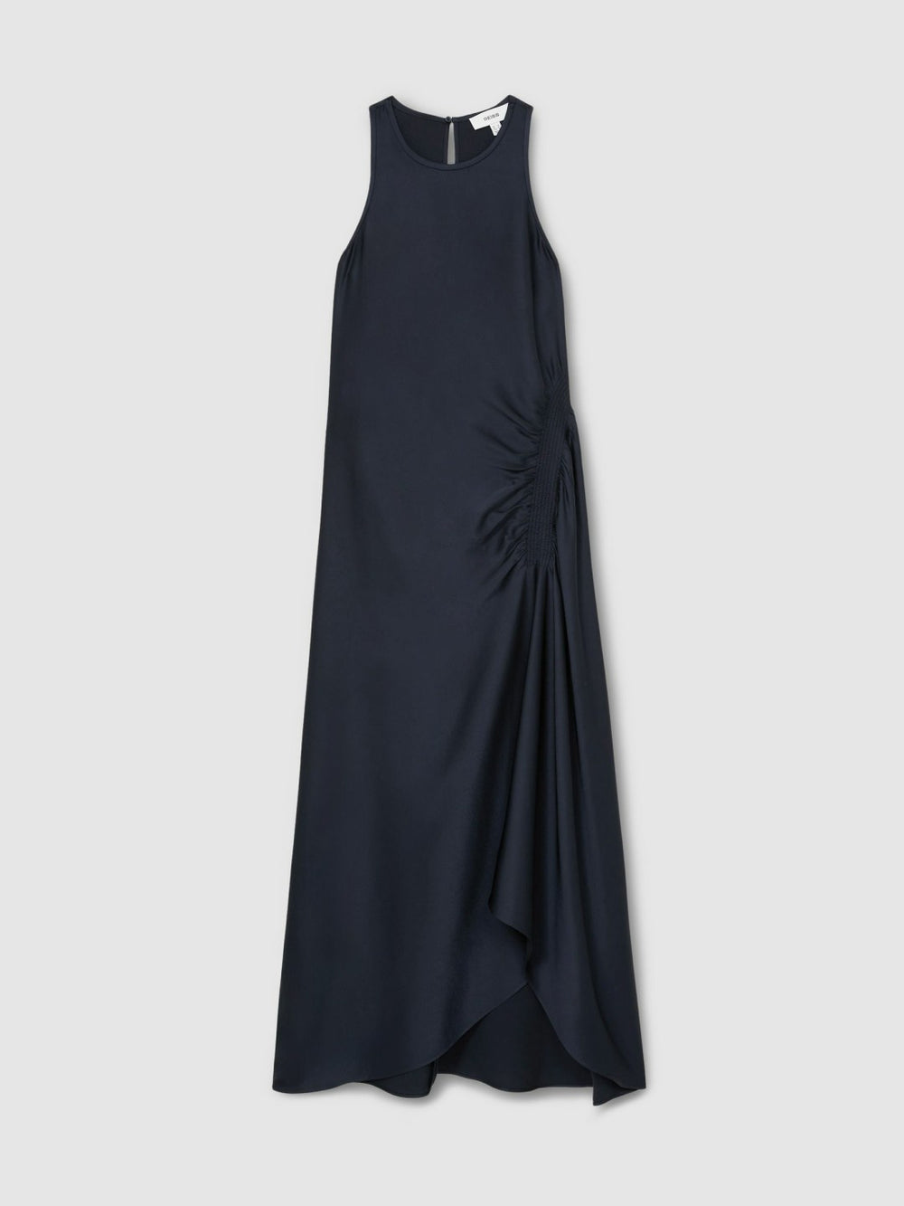 Satin Shirred Midi Dress Navy | Womens