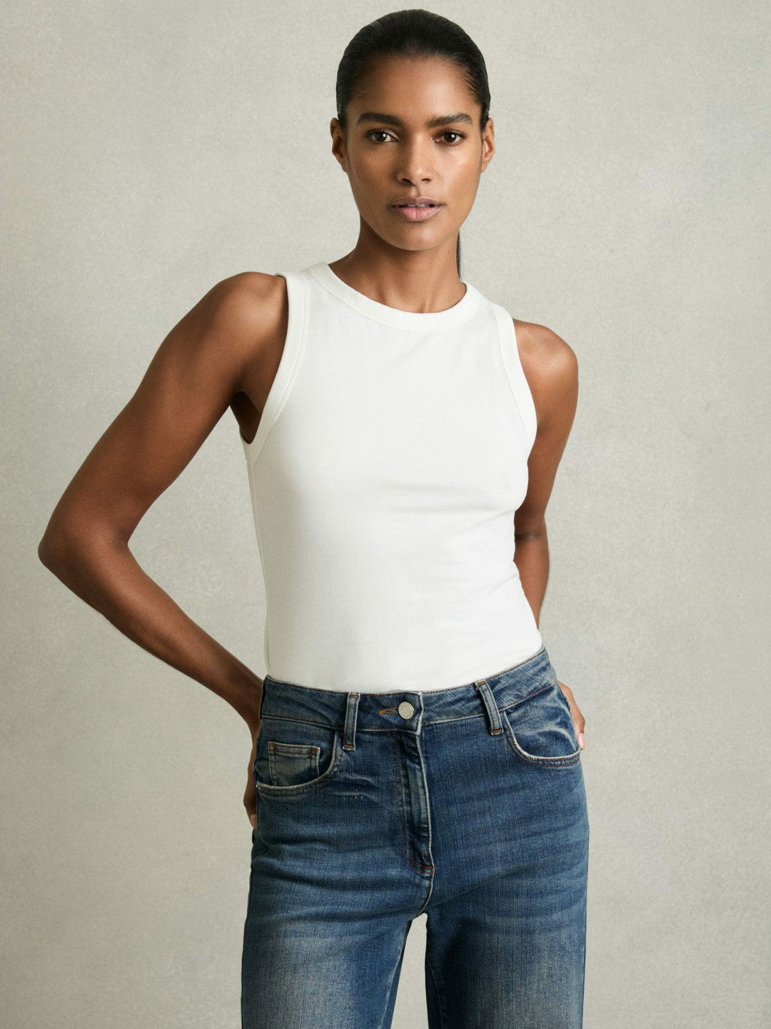 Stretch-Cotton Racerback Vest White | Womens