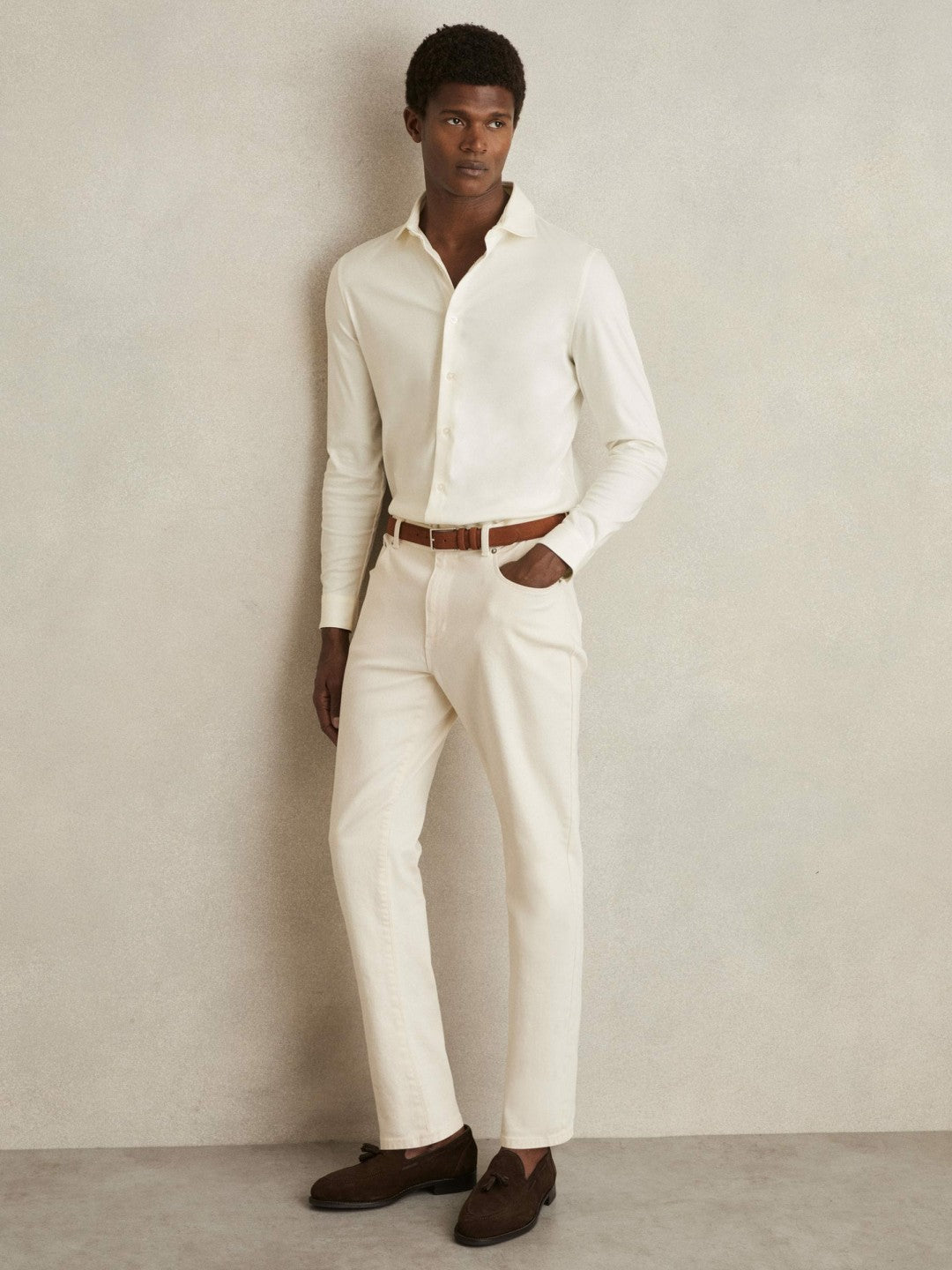 Cotton-Jersey Button-Through Shirt Ecru | Mens