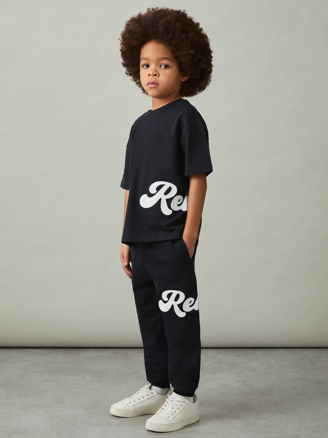 9-13 yrs Cotton Script-Logo Oversized T-Shirt Navy | Children