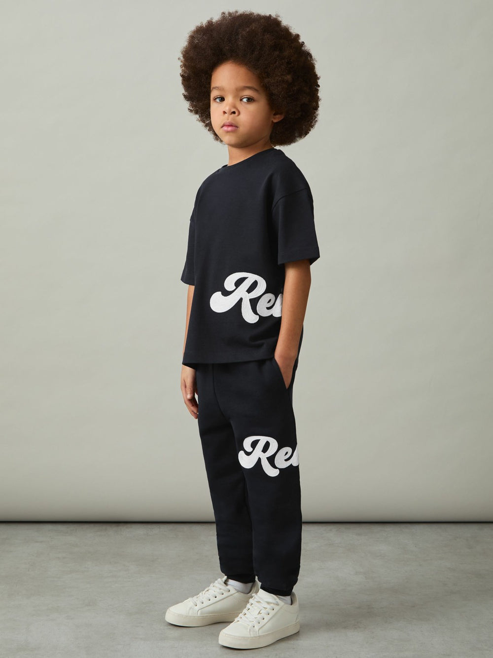 9-13 yrs Cotton Script-Logo Oversized T-Shirt Navy | Children