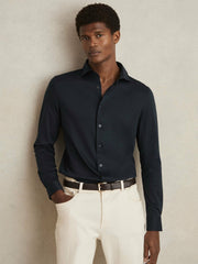 Cotton-Jersey Button-Through Shirt Navy | Mens