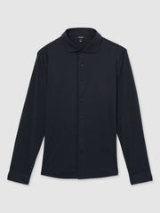 Cotton-Jersey Button-Through Shirt Navy | Mens