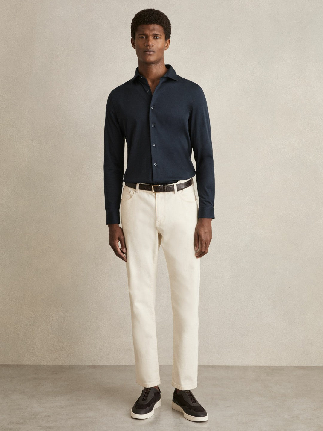 Cotton-Jersey Button-Through Shirt Navy | Mens