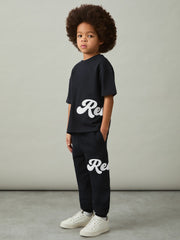 9-12 yrs Cotton Script-Logo Oversized T-Shirt Navy | Children