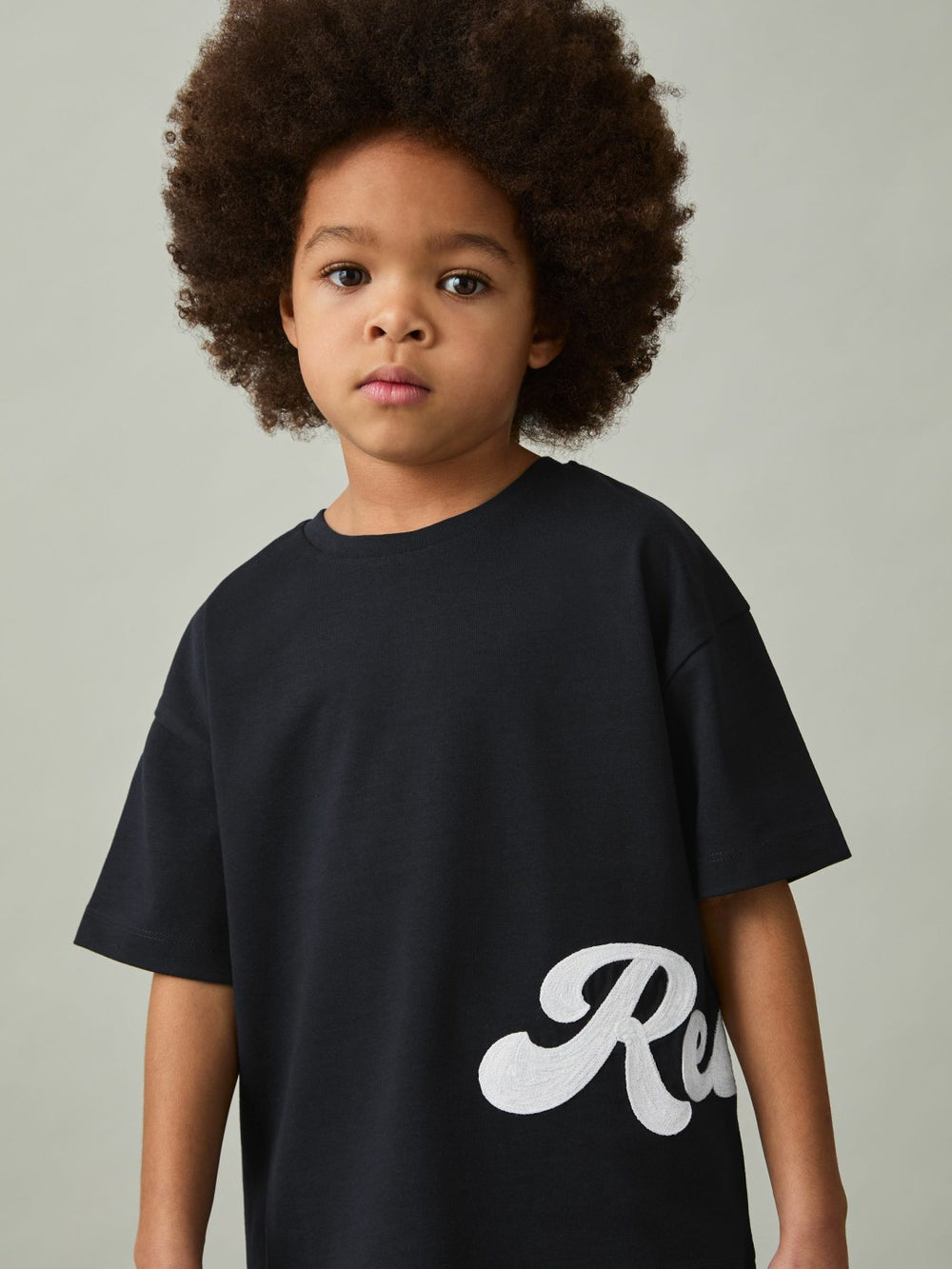 9-12 yrs Cotton Script-Logo Oversized T-Shirt Navy | Children