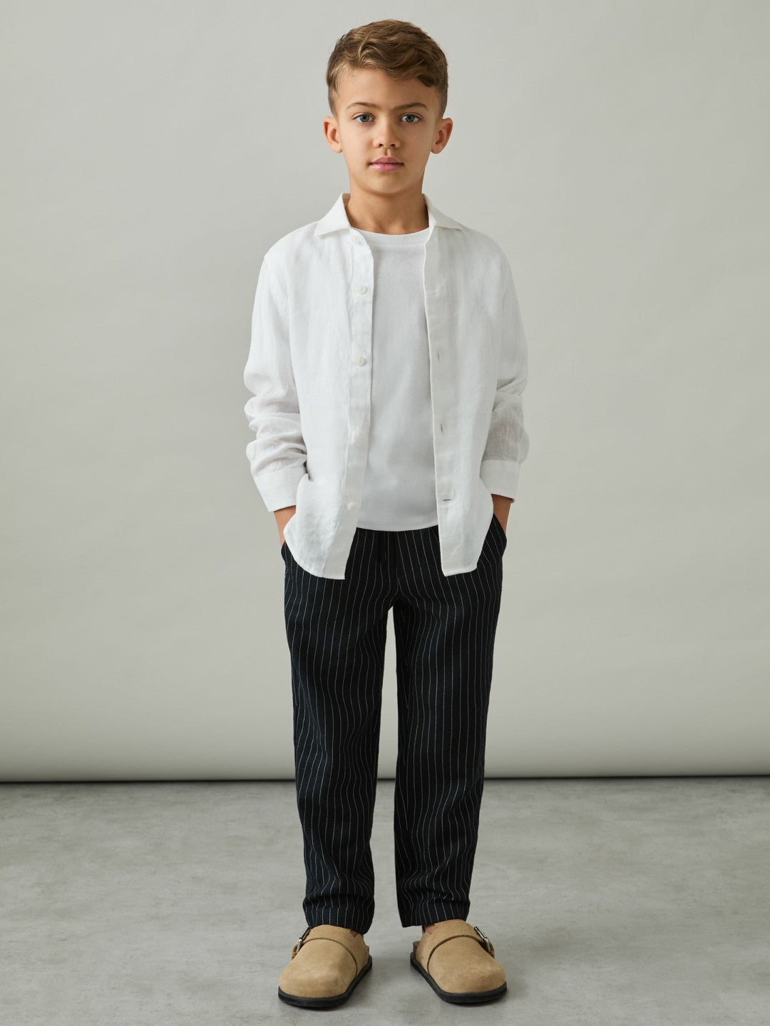 Linen-Blend Drawstring Trousers Navy Stripe | Children