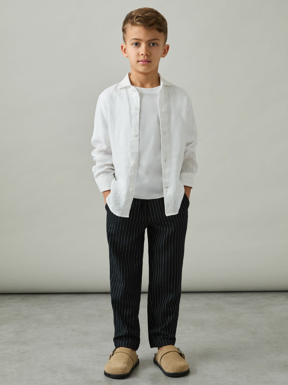 Linen-Blend Drawstring Trousers Navy Stripe | Children