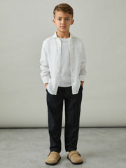 Linen-Blend Drawstring Trousers Navy Stripe | Children