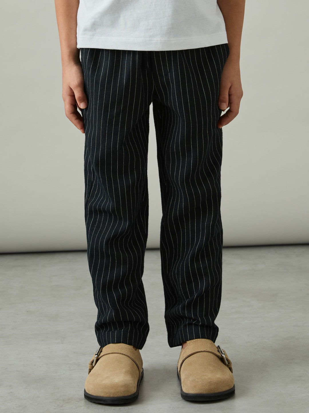 Linen-Blend Drawstring Trousers Navy Stripe | Children