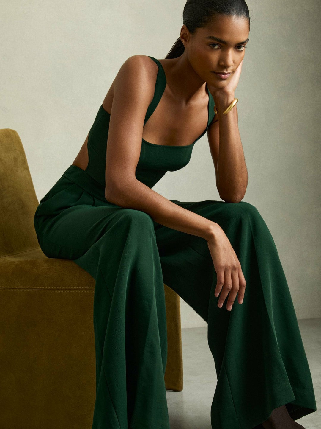 Wide-Leg Cut-Out Jumpsuit Green | Womens