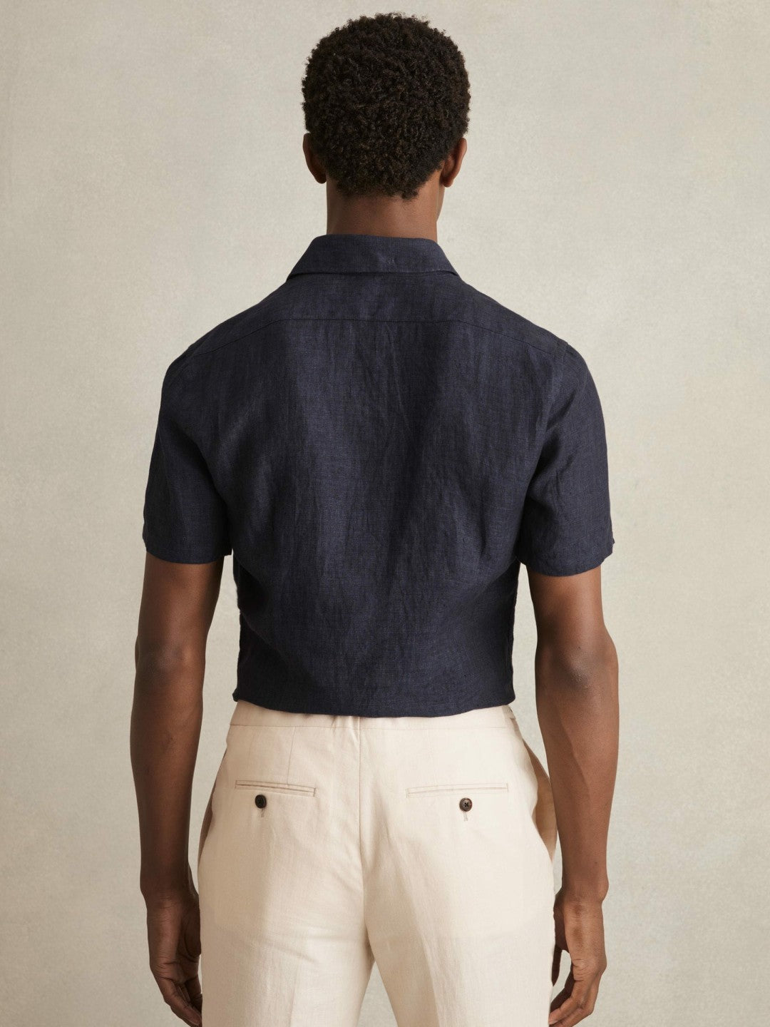 Slim Fit Linen Button-Through Shirt Navy | Mens