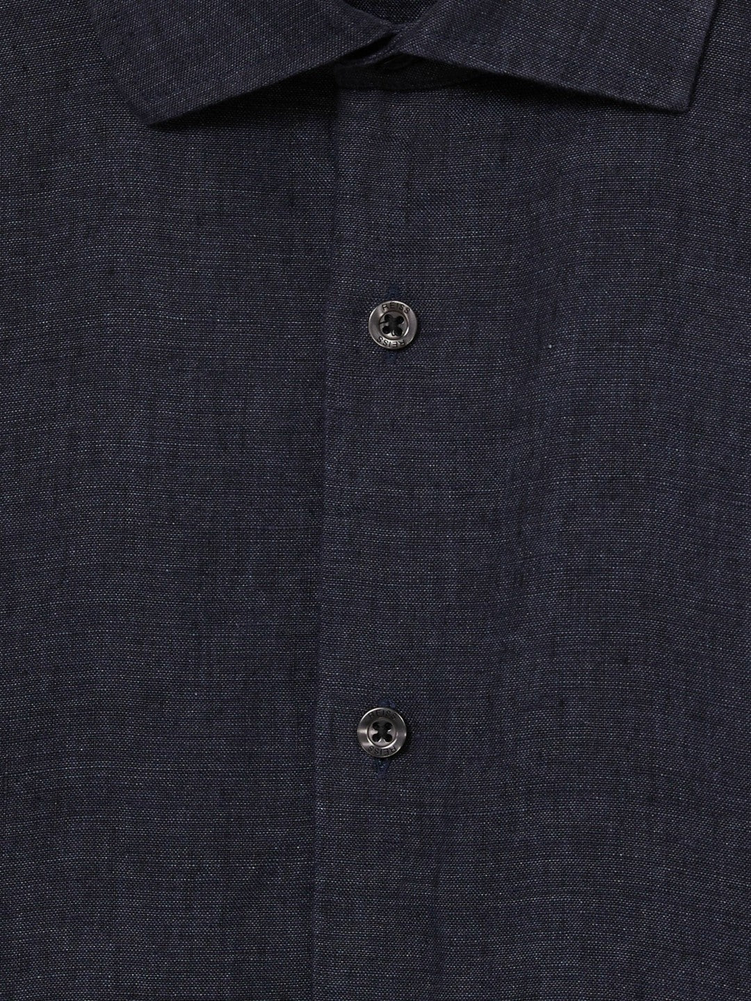 Slim Fit Linen Button-Through Shirt Navy | Mens