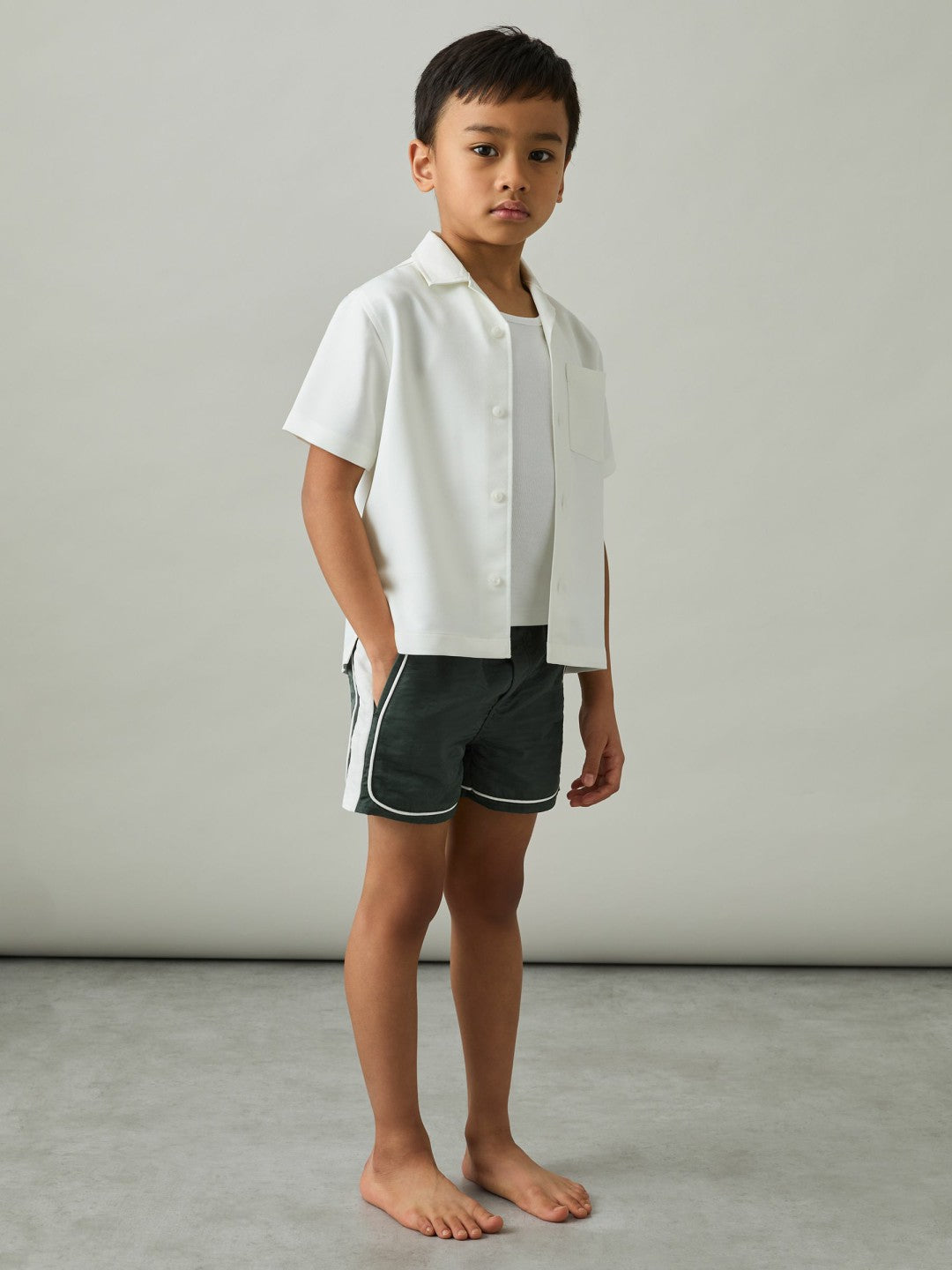 9-13 yrs Colour-Block Piped Swim Shorts Green/White | Children