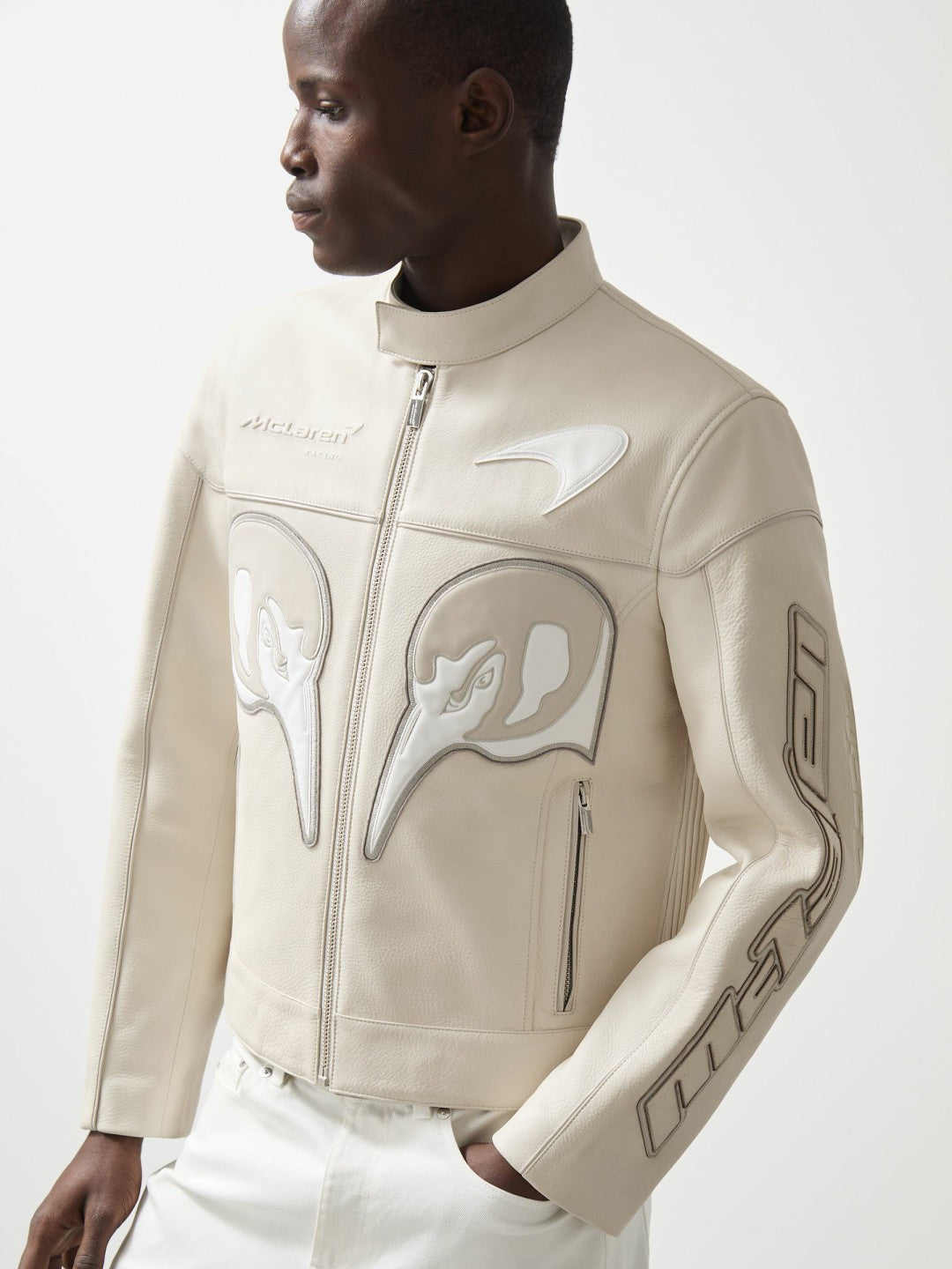 McLaren F1 Team Leather Biker Jacket Off White | Mens