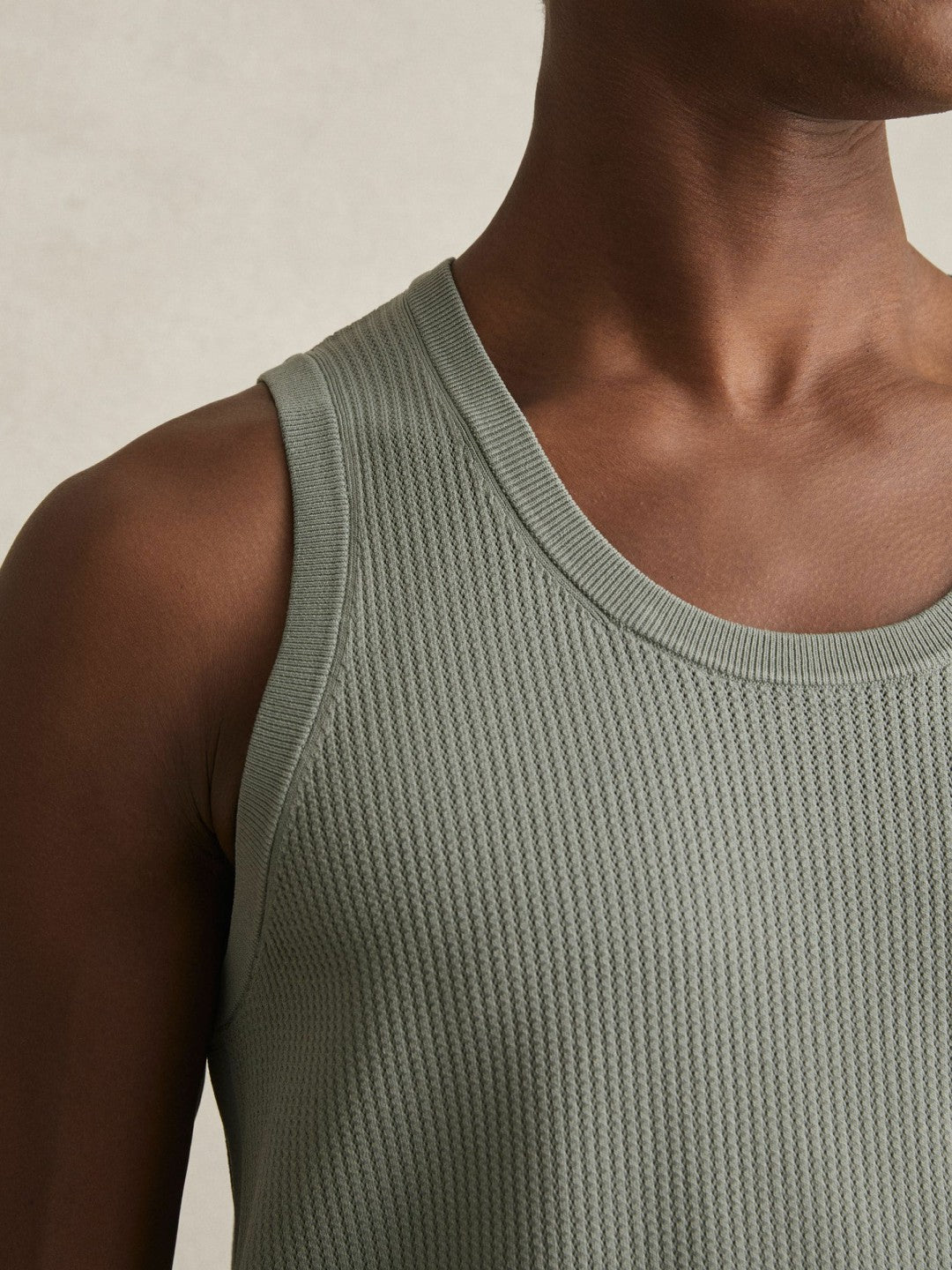 Textured Crew Neck Ribbed Vest Sage Green | Mens